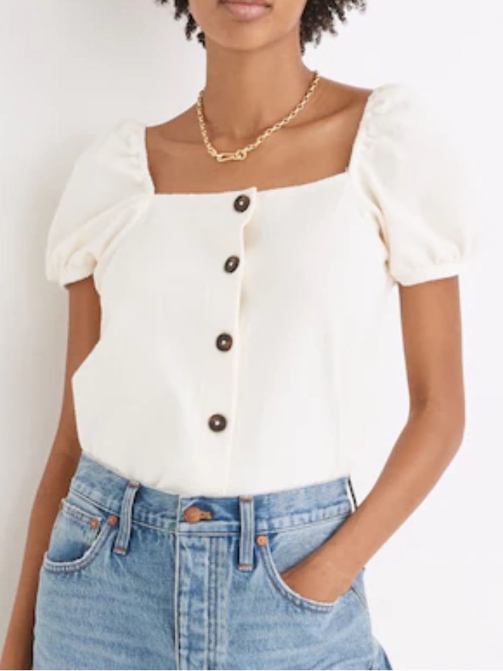 Madewell Cream Bouclé Puff Sleeve Top Size XS Button Front Cottagecore Coquette